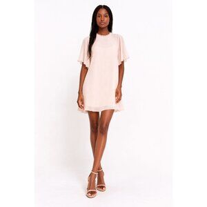 Zara Blush Pleated Lace Trim Mini Dress Size S NWT